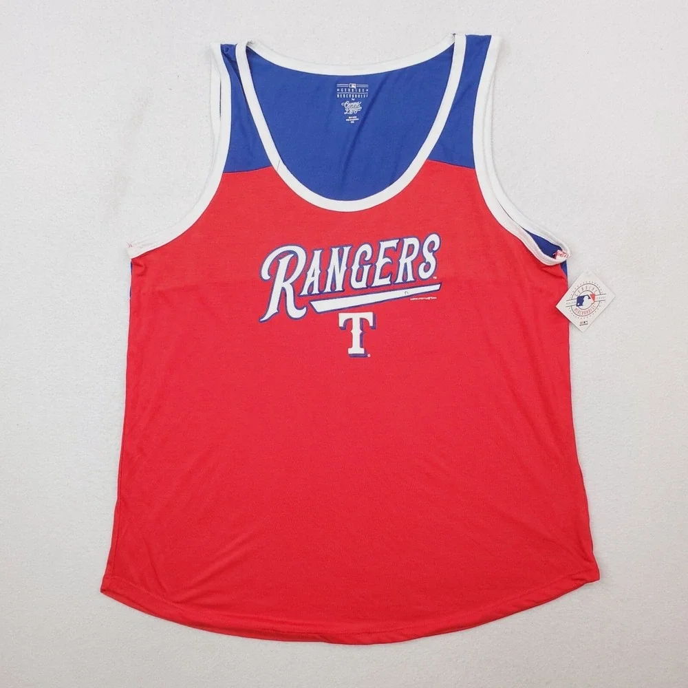 Texas Rangers Tank Top Womens XXL Blue Red Spellout Logo Shirt Baseball MLB NWT